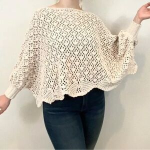Jessica Simpson Knitted Sweater Poncho Boho Open Knit Crop